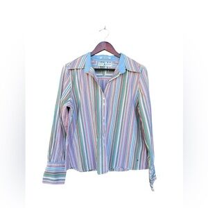 Tommy Hilfiger Women’s Long Sleeve Striped Colorful Button Down Blouse Size XL